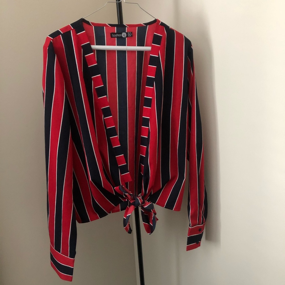 Stripped Tie Front Sexy Blouse